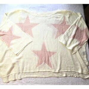 POL Womens Crochet  3/4 Sleeve Sweater Beachy Boho Top Small Oversized  W/ Stars